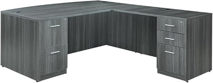 NBF at Work Reversible L-Shaped Executive Office Desk - Durable Gray Laminate Computer Desk with Lockable Two Drawers - Modern Desk with Storage and File Cabinet - Work Desk for Home (71" W, Gray)