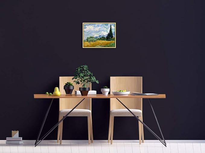 Wieco Art Framed Wall Art Canvas Prints of Wheat Field with Cypresses by Van Gogh Paintings Reproduction Abstract Artwork for Wall Decor Golden Frame