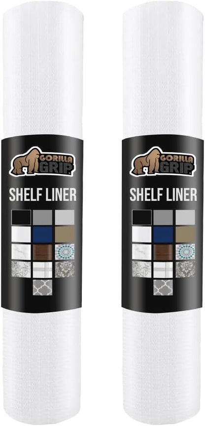 GORILLA GRIP Slip Resistant Drawer and Shelf Liner 2 Pack, Non Adhesive Water Resistant, Easy Clean and Trim, Smooth Surface Liners for Kitchen Cabinet, Shelves, Drawers, Pantry, 12 in x 10 FT, White