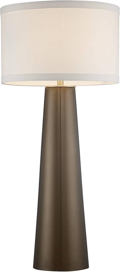 Possini Euro Design Karen Modern Table Lamp with Black Marble Riser 36" Tall Dark Gold Tapered Glass Off-White Fabric Drum Shade for Bedroom Living Family Room Bedside Nightstand House Home Office