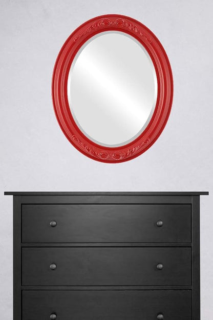 OVALCREST Oval Beveled Wall Mirror for Home Decor - Florence Style - Holiday Red - 44" x 34"