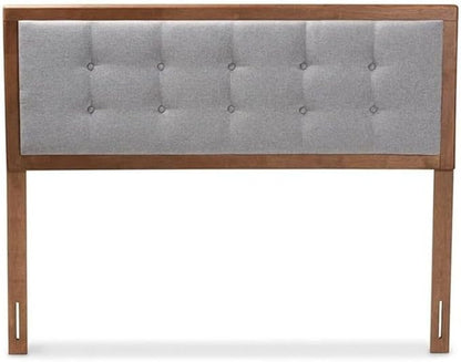 Mid-Century Marvel Fabric Upholstered Walnut Brown Finished Wood Headboard, Wall Mount Headboard King/Light Gray