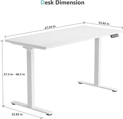 Dual Motor Electric Standing Desk with One Piece Desktop, 48 x 24 Inch Adjustable Height Sit to Stand Up Desk for Home Office, Work & Study, White Frame & White Desktop (2 Packages)