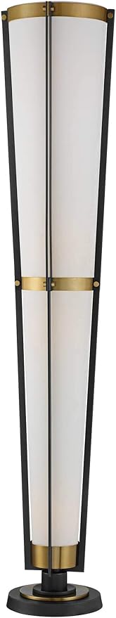 Possini Euro Design Vista Mid Century Modern Style Torchiere Lamp 4-Light 68" Tall Antique Brass Gunmetal Gray Off White Linen Cone Shade Decor for Living Room Reading House Bedroom Home Office