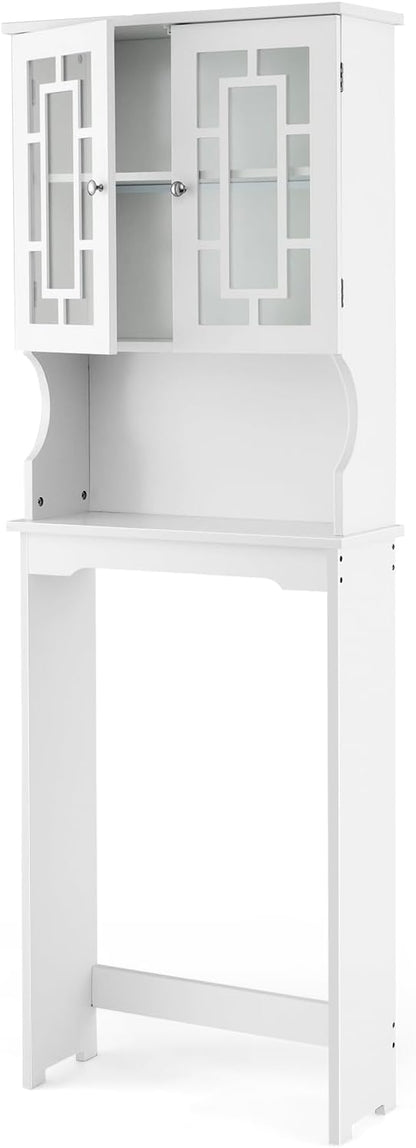 BestComfort Over The Toilet Storage Cabinet, Home Bathroom Space Saver Organizer Above Toilet, Double Doors and Adjustable Shelf, Wooden Freestanding Toilet Storage Rack Unit, 67 in H (White)