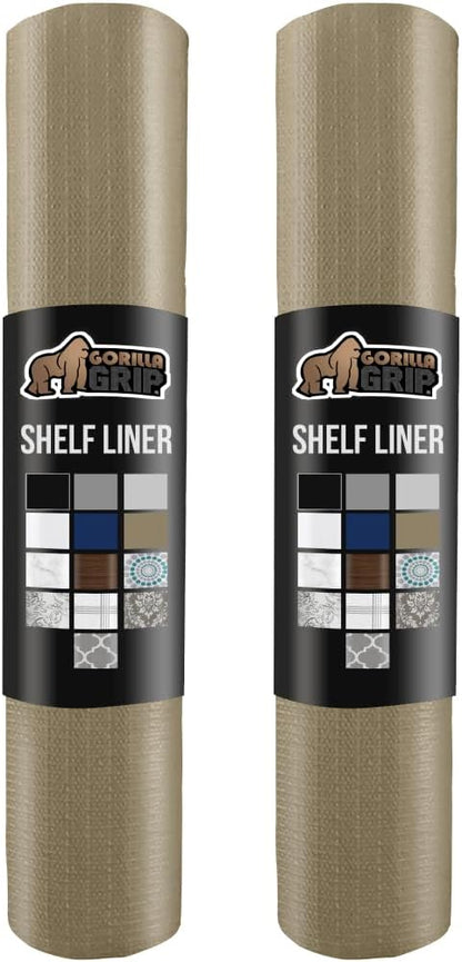 GORILLA GRIP Slip Resistant Drawer and Shelf Liner 2 Pack, Non Adhesive Water Resistant, Easy Clean and Trim, Smooth Surface Liners for Kitchen Cabinet, Shelves, Drawers, Pantry, 12 in x 10 FT, Beige