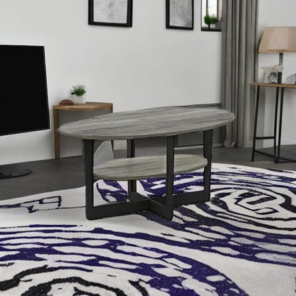 Furinno Coffee Table, 1-Pack, French Oak Grey/Black