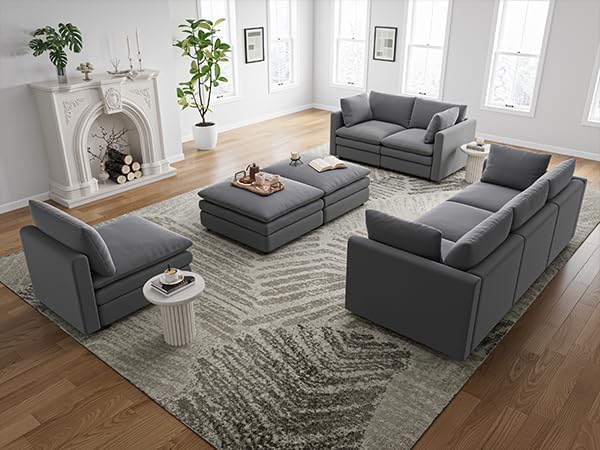 Sectional Couches for Living Room U Shaped Cloud Couch with Ottoman Deep Plush 5 Seats Sofa Modern Sofa for Apartment