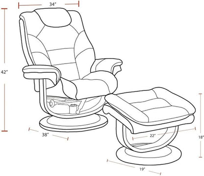 Pemberly Row Stressless Recliner with Ottoman in Red Leather, Manual Swivel Recliner Chair for Living Room Comfort