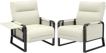 Faux Leather Accent Chairs Set of 2 with Flip Up Tray Tables Soft Backrest for Living Room Office Bedroom Modern Accent Chairs, Beige