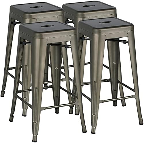 Yaheetech 30 Inch Metal Bar Stools Set of 4, Bar Height Backless Bartools, Industrial Stackable Bar Chairs with Footrest for Kitchen/Dining Room/Bistro/Patio, Gun Metal