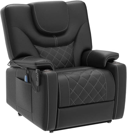 Power Lift Chair for Elderly: 9988 High Density Foam Lay Flat with Heat and Massage, Reclining to 180, 2 Pockets Cup Holders, 2 Remote Controls, Dual OKIN Motors - Breathable Leather Black