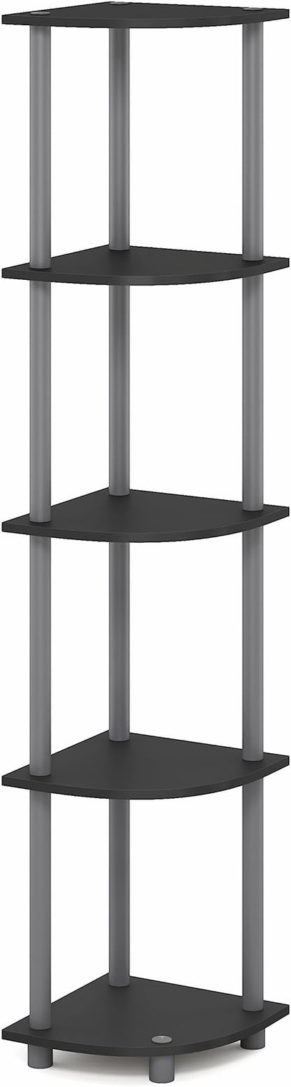 Furinno Turn-N-Tube Corner Shelf, 5-Tier Corner Bookshelf, Open Storage Shelves, for Organization and Storage, Living Room, Home Office, Garage, Bedroom, Plain Black
