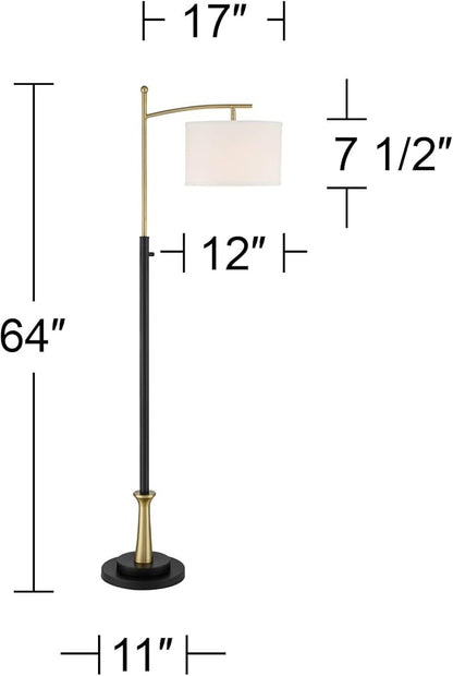 Possini Euro Design Burbank Modern 64" Tall Standing Floor Lamps Set of 2 Lights Task Downbridge Black Gold Metal Brass Finish Living Room Bedroom House Reading Office Home Decor White Shade
