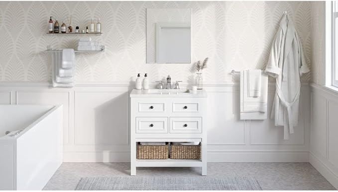 Hanover Roseville 31'' Vanity Cabinet with Sink Combo for Bathroom, Powder Room | Pre-Assembled Cabinet | 2 Drawers, Bottom Shelf | Artificial Stone Countertop | White Cabinet | HANVN0108-31-1WH