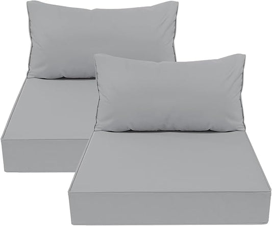 AAAAAcessories Outdoor Deep Seat Cushions, Waterproof, Fade-Resistant Patio Furniture Replacement Cushions, 25.5" x 25.5" x 5" + 25.5" x 13.5", Set of 2, Gray