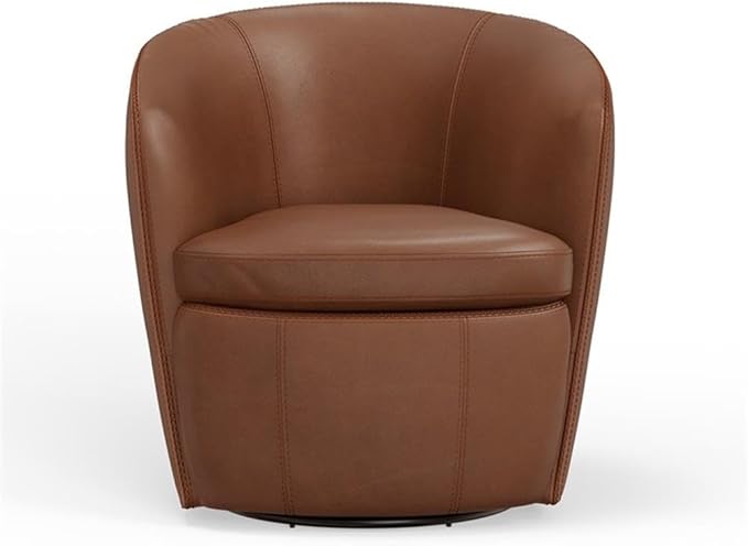 Pemberly Row Vintage Whiskey Italian Leather Swivel Club Chair Two Pack