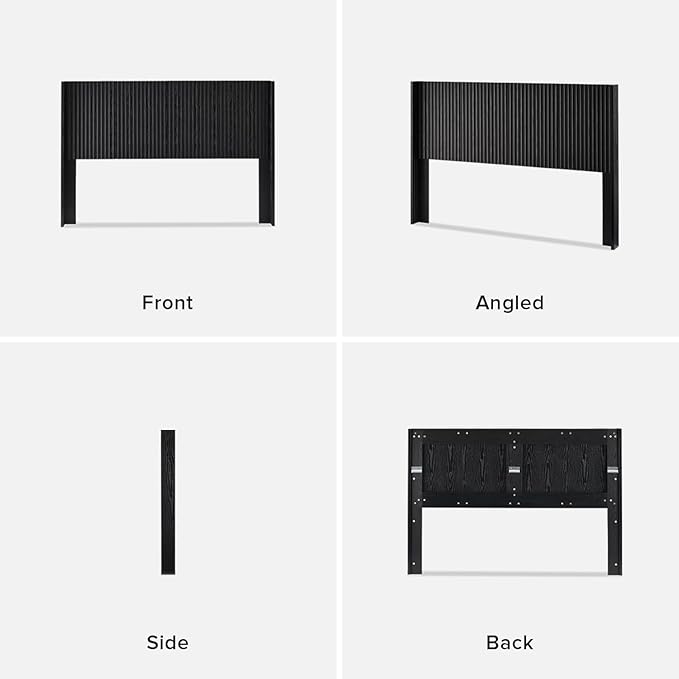 mopio Brooklyn 62.4" Headboard Only, Wood Headboard, Modern Farmhouse, Boho, Wall Mount, Fluted Panel, Wingback Design (Black Oak, Queen)