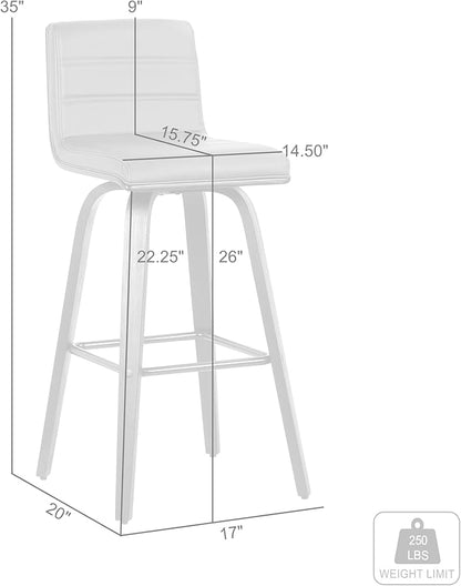 Armen Living Vienna Modern Swivel 26" Counter Height Barstool with Cream Faux Leather and Walnut Wood Finish