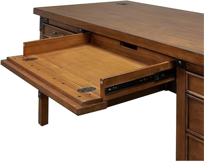 Pemberly Row Rustic Half Pedestal Wood Desk Writing Table Office Desk in Brown