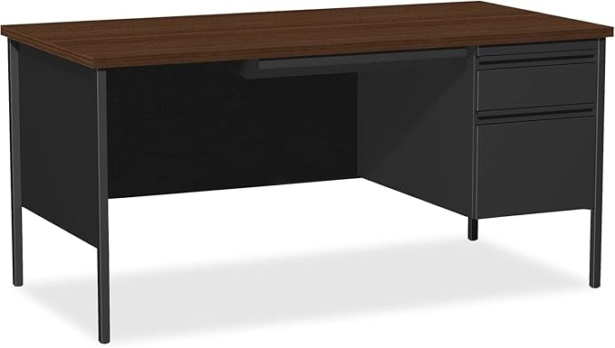 Lorell Single Right Pedestal Desk, 66 by 30 by 29-1/2-Inch, Black Walnut