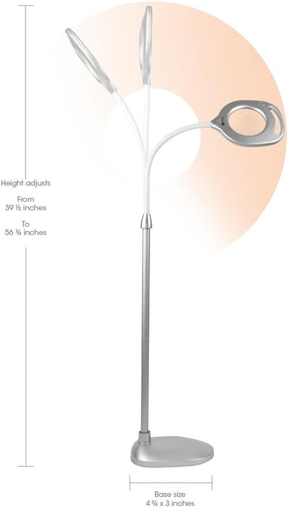 OttLite 43828C 2-in-1 LED Mag Floor and Table Lamps, 4.69" x 15.38" x 17.38", Silver