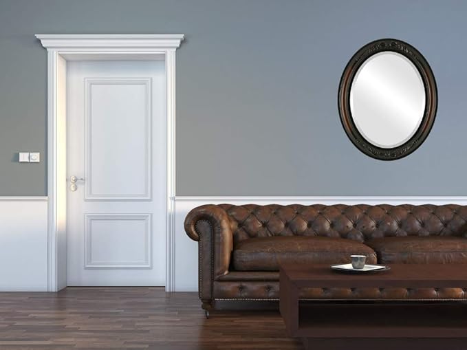 OVALCREST Oval Beveled Wall Mirror for Home Decor - Florence Style - Walnut - 40" x 28"