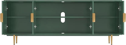 66" Modern TV Stand for TVs up to 75",TV Cabinet with Glass Door,Entertainment Center with Storage,Television Stands with Gold Legs,Media Console for Bedroom,Living Room,Green