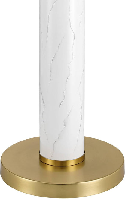 Possini Euro Design Bellini Modern 65" Tall Standing Floor Lamp with Tray Table USB Port Pull Chain Gold Metal Faux Marble Finish Living Room Bedroom House Reading Office Home Decor Entryway Dining
