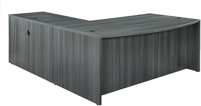 NBF at Work Reversible L-Shaped Executive Office Desk - Durable Gray Laminate Computer Desk with Lockable Two Drawers - Modern Desk with Storage and File Cabinet - Work Desk for Home (71" W, Gray)