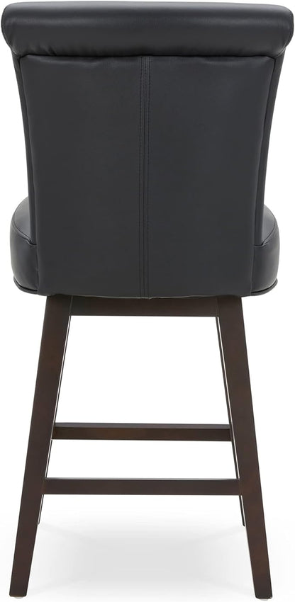 CHITA 26 Inch Counter Height Swivel Bar Stool, FSC Certified Modern Upholstered Faux Leather Swivel Barstool Chair with Back, Black