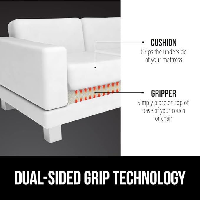 GORILLA GRIP Non Slip Couch Gripper, Prevents Couches from Sliding and Holds Bed in Place, Pad Grips Beds, Sofa, Mattresses, Chair Cushions and Helps Keep Topper from Slipping, Easy Trim Pads