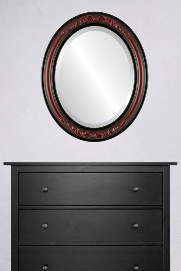 OVALCREST Oval Beveled Wall Mirror for Home Decor - Florence Style - Vintage Cherry - 28" x 22"