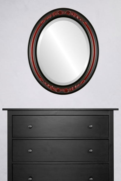 OVALCREST Oval Beveled Wall Mirror for Home Decor - Florence Style - Vintage Cherry - 28" x 22"
