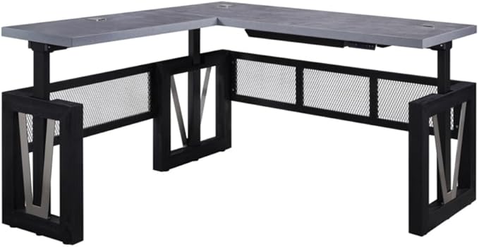 NBF Reversible L-Shaped Executive Office Desk - Height Adjustable Electric Standing Computer Desk with Steel Frame - Modern Desk with Grommet Holes - 78" D x 49.5" H Work Desk for Home (Black, Tan)