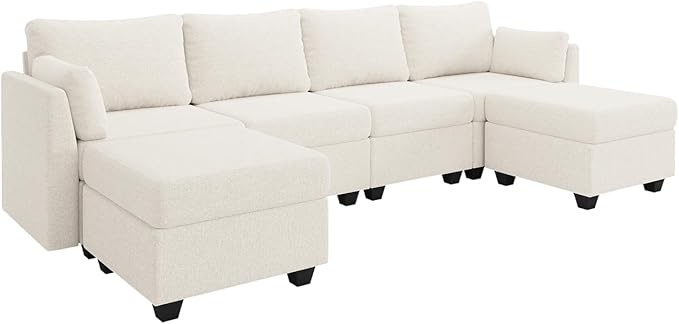 114.17" Modular Sectional Sofa, 6 Seat Sectional Couches with Storage, Memory Foam, Convertible Modular Couch for Living Room, U Shaped Comfy Modular Sofa with Chaise, Beige