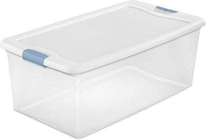 Sterilite 4-Pack Latching Box, Under Bed Storage Bins with Lids, Clear Plastic, 106 Quart - Heavy-Duty Organizing Containers for Closet, Bathroom, and Office
