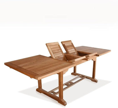 7PC Indonesian Grae A Teak Outdoor Patio Dining Set with Smith 84x40 Small Double Extension Rectangle Table and 6 Java Stacking Chairs