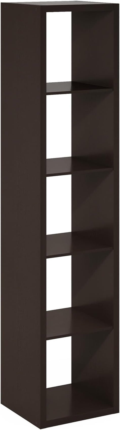 Furinno CUBICLE Book Shelf, 5-Cube Vertical Thick Frame Bookshelf, Horizontally & Vertically Reversible Bookcase with Open Back, 14.6 x 15.9 x 72, for Living Room, Bedroom, Home Office, Black Dark Oak