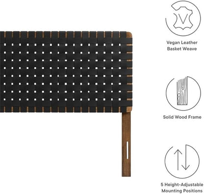 Pemberly Row Weave Vegan Leather King Headboard in Walnut Black