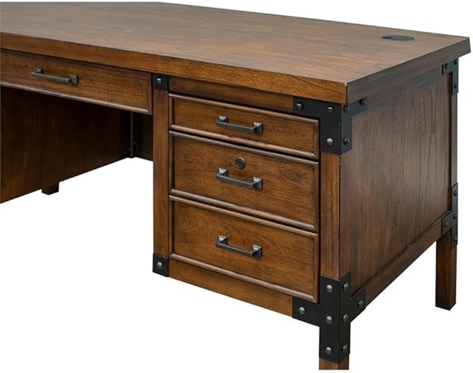 Pemberly Row Rustic Half Pedestal Wood Desk Writing Table Office Desk in Brown