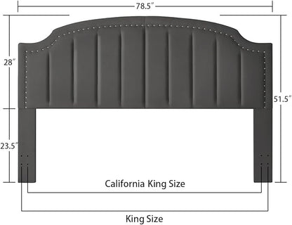 24KF Velvet Fabric Upholstered King/California King Headboard with Nail Trims, Modern Vertical Channel Design with Curved King Headboard, 6052-K-Dark Gray