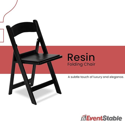 EventStable Titan PRO Resin Folding Chair - Black Indoor/Outdoor Lightweight Padded Chair for Weddings, Parties, Events - 50 Pack