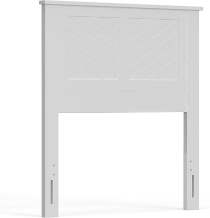 Serene Poplar Wood Twin Size Headboard in White, Modern Farmhouse Panel with Chevron Scoring, Casual Coastal Style, Easy Assembly, Quality Materials
