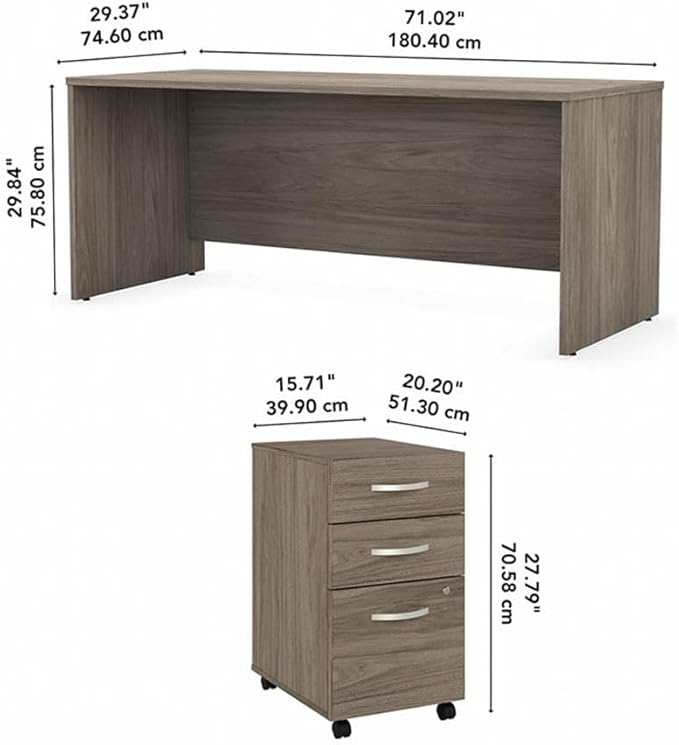 Pemberly Row Engineered Wood 72W x 30D Office Desk w/Drawers in Modern Hickory