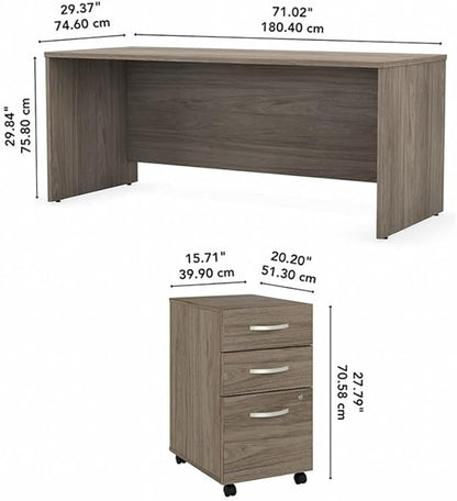 Pemberly Row Engineered Wood 72W x 30D Office Desk w/Drawers in Modern Hickory