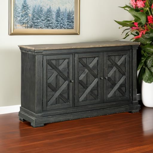 Signature Design by Ashley Tyler Creek Vintage Casual Dining Room Buffet Cabinet or Server with 3 Doors and Lattice Design, Wood, 36" High, Black & Gray