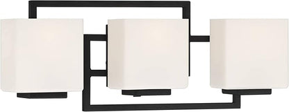 Possini Euro Design Lighting on The Square Modern Wall Mount Light Matte Black Aluminum Hardwired 21" 3-Light Fixture Opal Glass Shade for Bathroom Vanity Mirror House Living Room Home Hallway