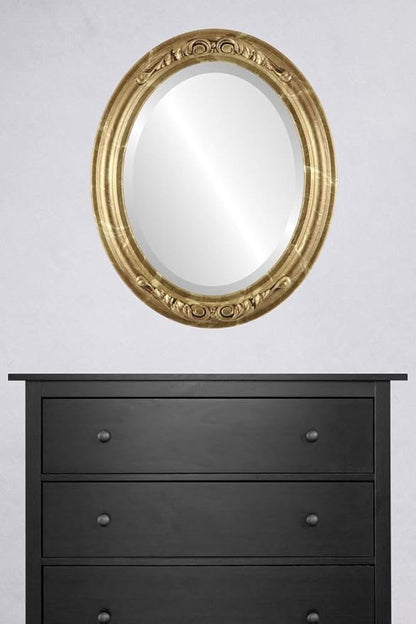 OVALCREST Oval Beveled Wall Mirror for Home Decor - Florence Style - Champagne Gold - 24" x 20"