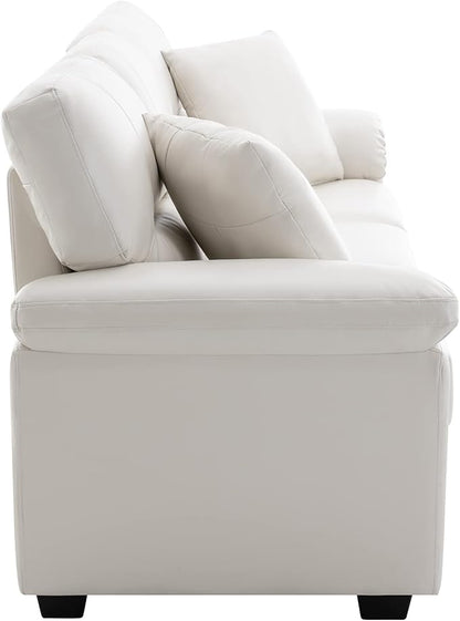 Morden Fort Faux Leather Chair, Loveseat and 3 Seater Sofa Set, Modern Luxury Furniture with Removable and Easy to Clean Cushions, Skin-Friendly Wide Arm for Living Room Apartment Office, White